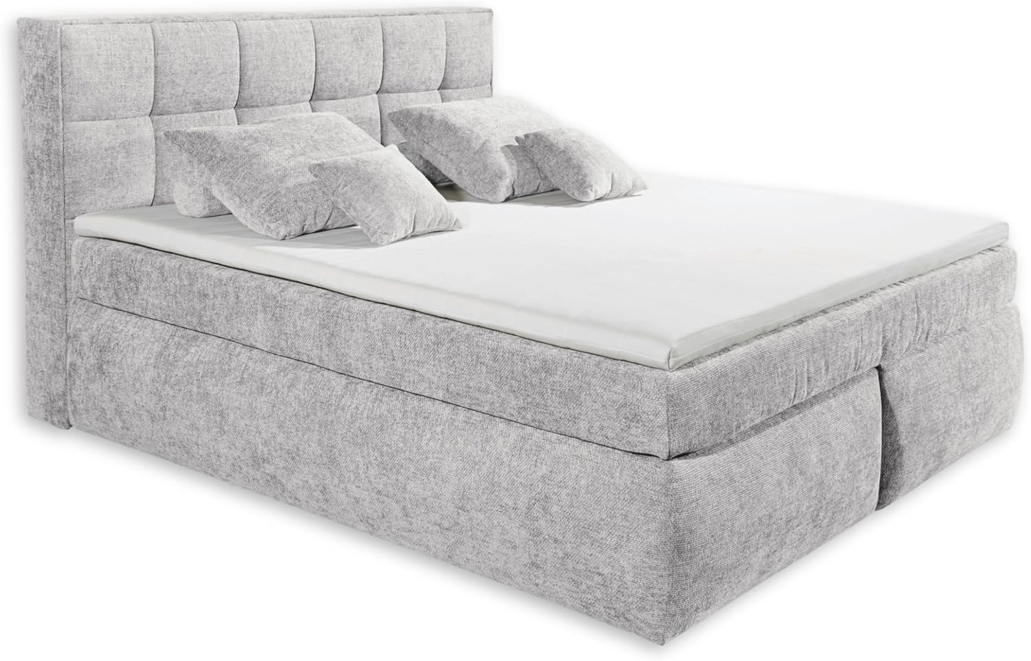 MICHIGAN 6 Boxspringbett 180x200, Silber - Bequemes Doppelbett mit 7-Zonen Federkern Wendematratze & Kaltschaum Topper - 190 x 128 x 225 cm (B/H/T) Bild 1