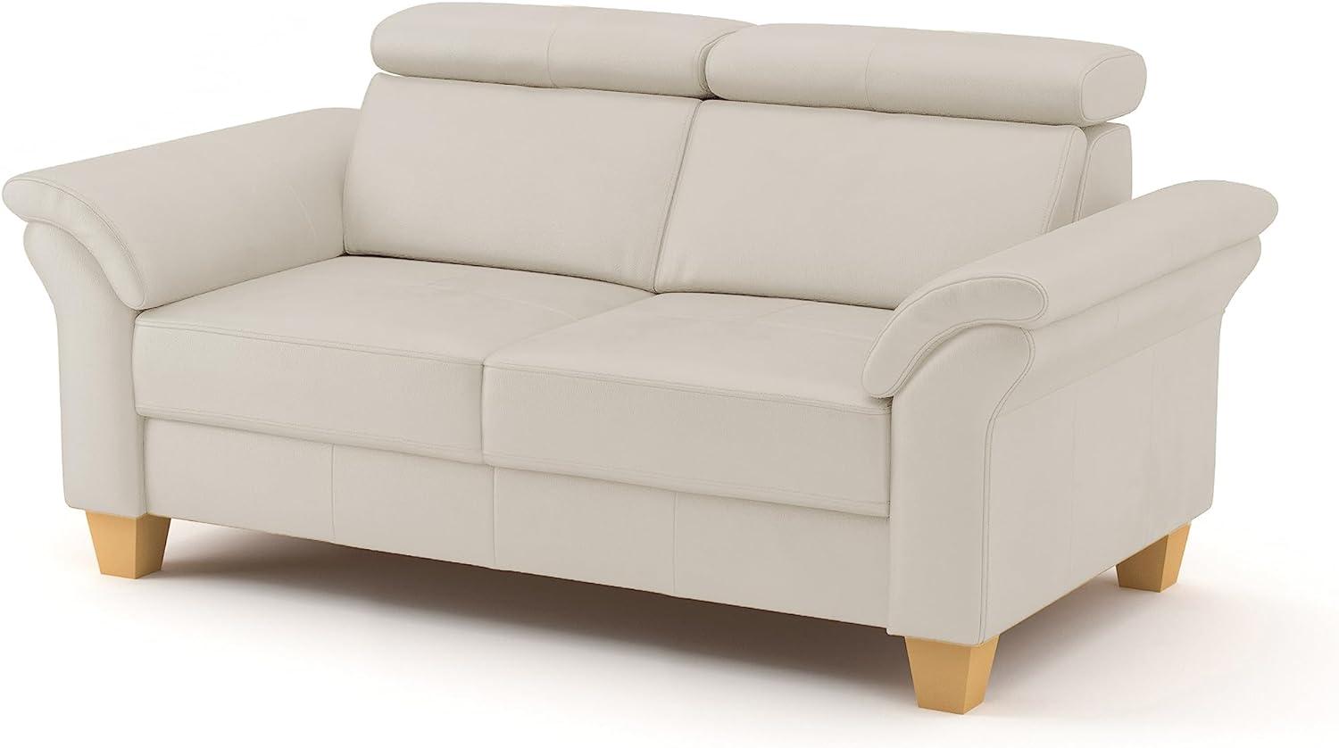 CAVADORE Echtleder 2er-Sofa Ammerland / Landhaus-Sofa mit Federkern + Kopfteilverstellung / 156 x 84 x 93 / Leder Weiß Bild 1