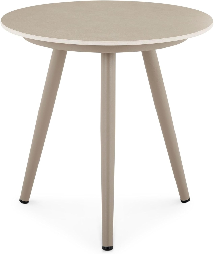 IDIMEX Beistelltisch ROSALIA, In & Outdoor Balkontisch rund mit Keramik- Platte wetterfest champagne Bild 1