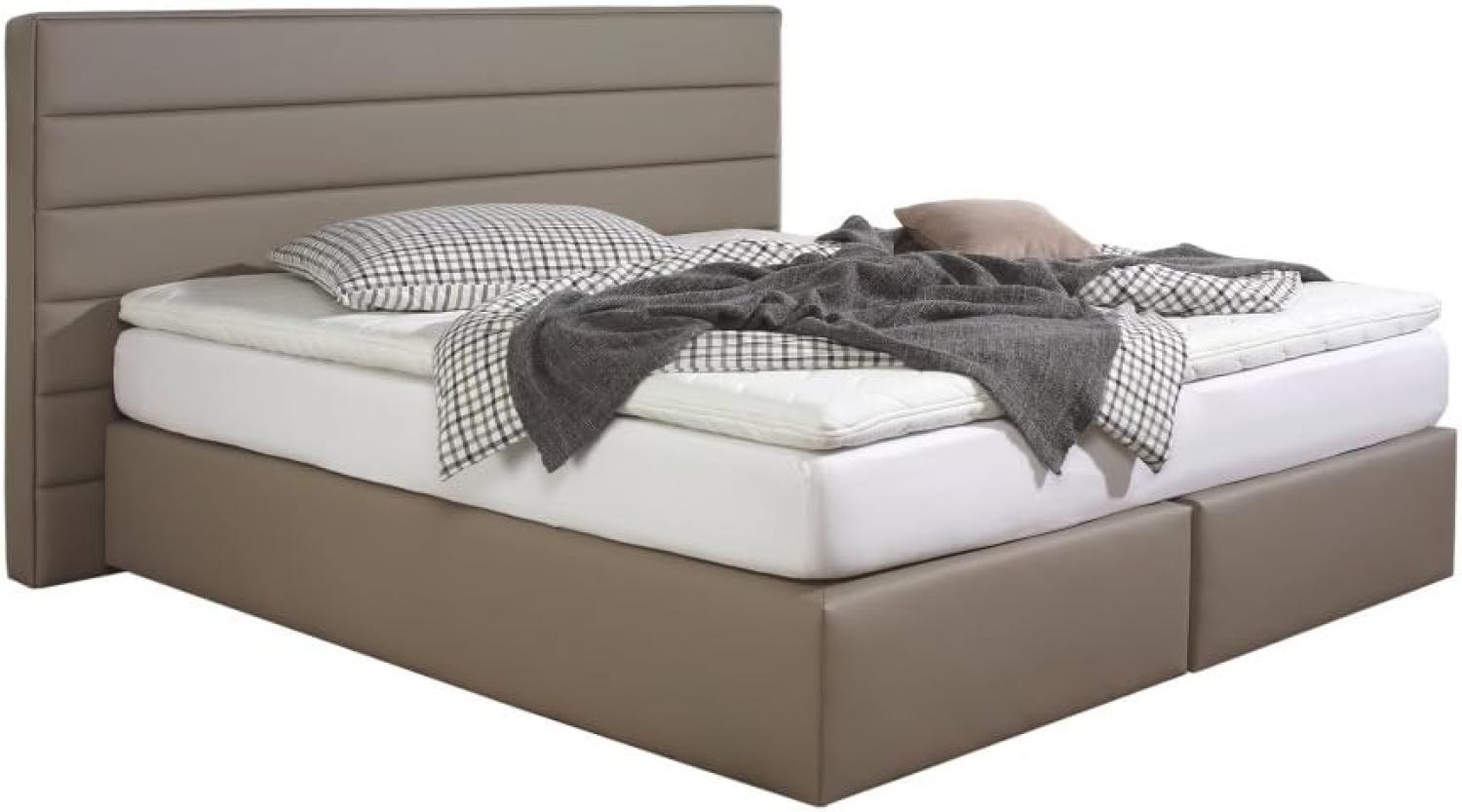 Maintal Boxspringbett Toulouse, 180 x 200 cm, Kunstleder, Bonellfederkern Matratze H2, Taupe Bild 1