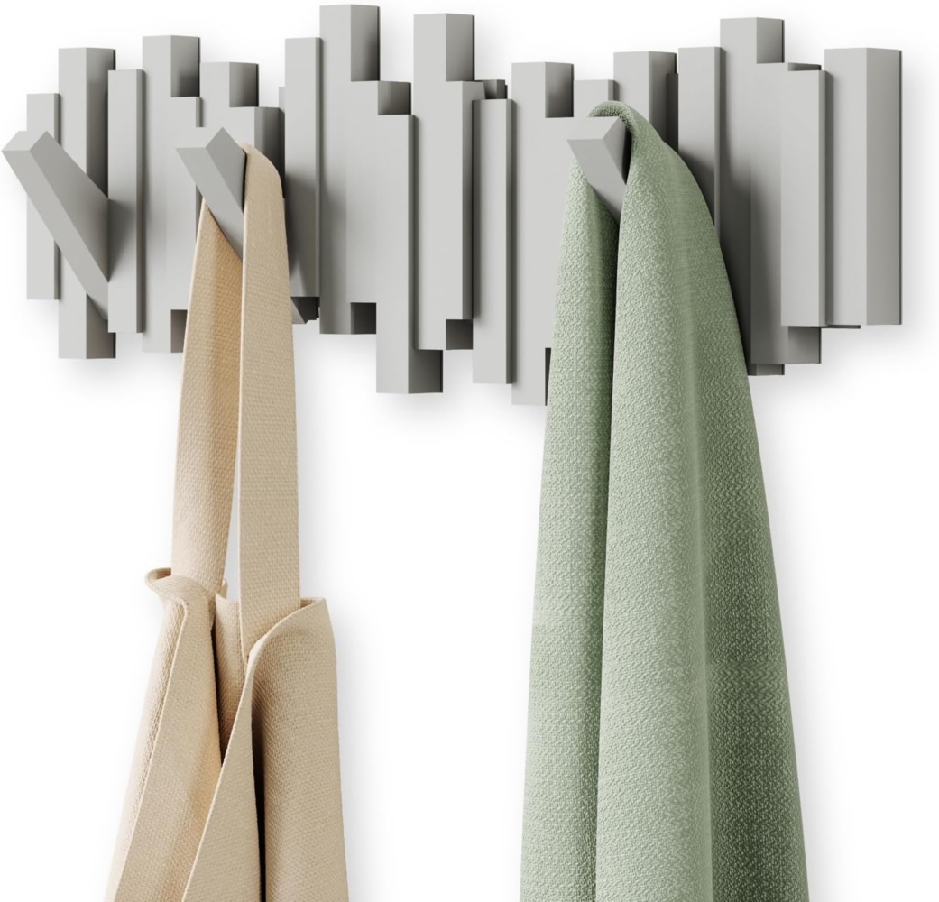 Umbra Stäbchen Garderobenhaken – Moderne und Platzsparende Garderobenleiste mit 5 Beweglichen Haken für Jacken, Mäntel, Schals, Handtaschen und Mehr, Grau Bild 1