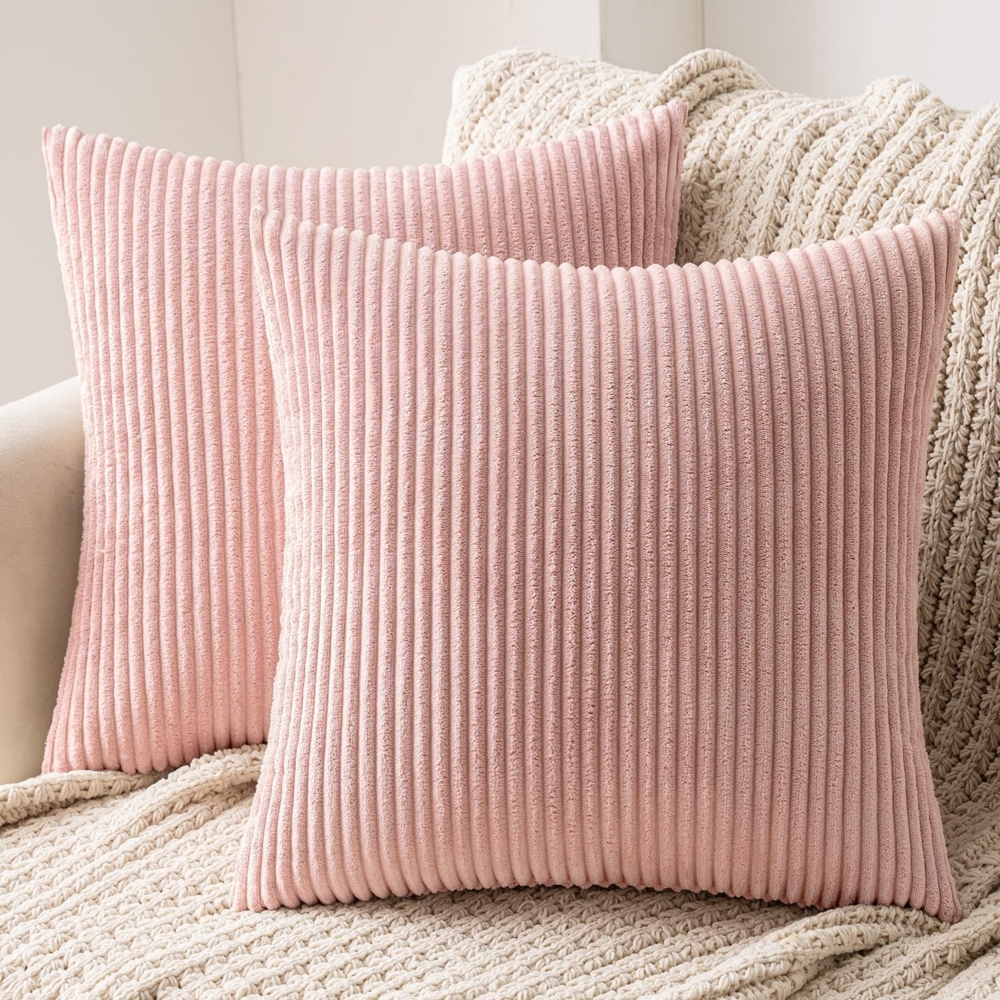 MIULEE 2er Set Kissenbezüge Kord Kissenhülle Dekorative Kissenbezug Sofakissen Couchkissen Dekokissen Zierkissenbezug Deko Kissenhülle mit Verstecktem Reißverschluss 50x50 cm Rosa Bild 1