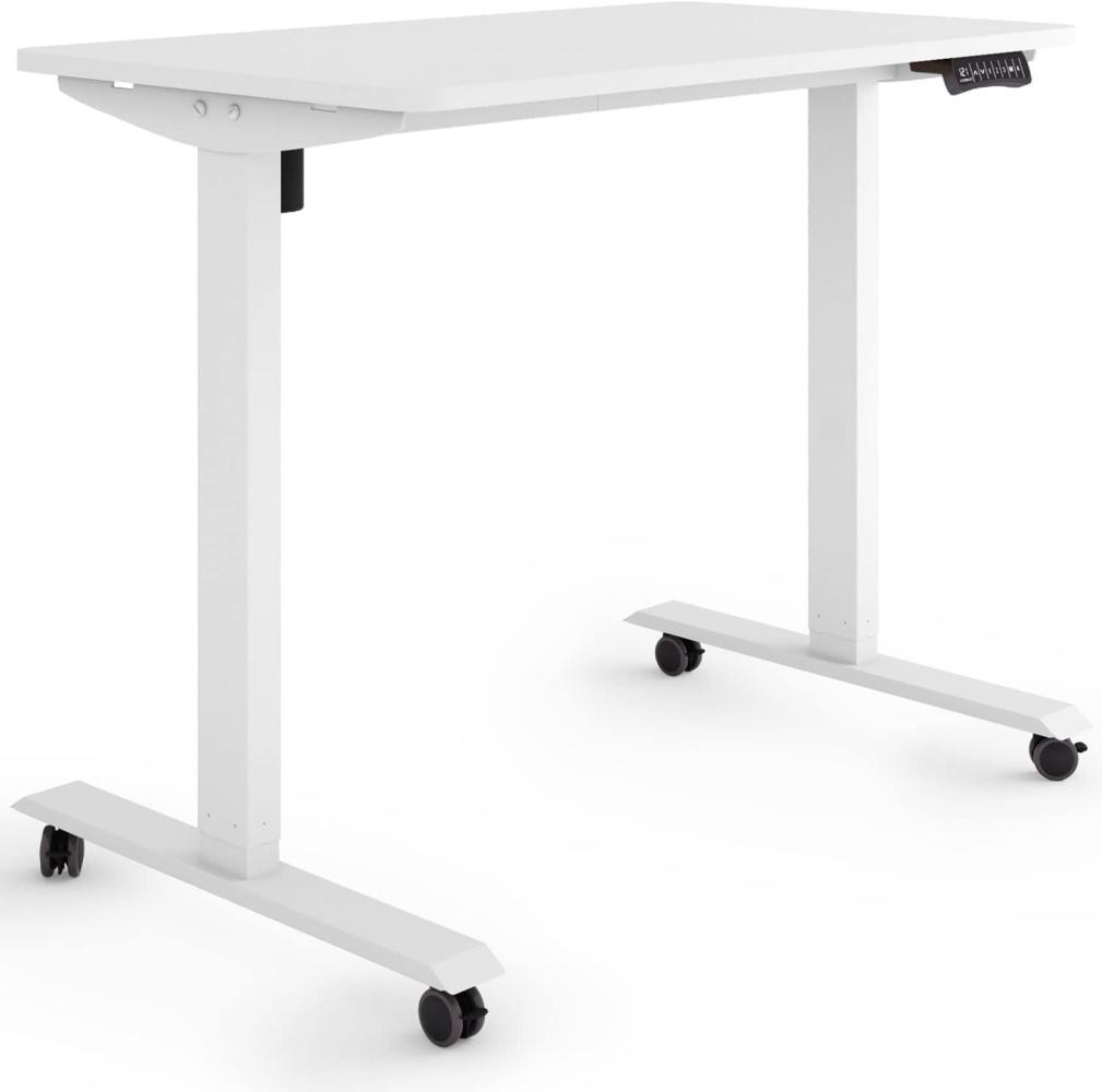 ESMART Germany ETX-121WW 100x60cm Weiß Ergonomischer Steh-Sitz-Schreibtisch auf Rollen Stufenlos elektrisch höhenverstellbar 78,5-128,5cm 3X Memory Aktivitätserinnerung Soft-Start/Stopp Bild 1