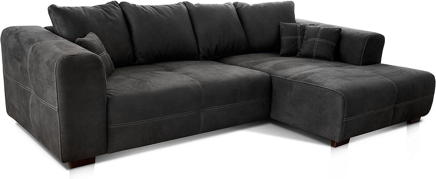 Cavadore Ecksofa Mavericco / XXL Eckcouch Inkl. Rückenkissen und Zierkissen / Longchair rechts / Industrial Style / 285 x 69 x 170 (BxHxT) / Mikrofaser Schwarz Bild 1