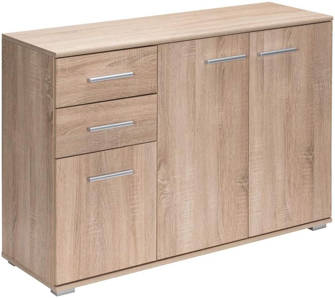 Deuba Kommode Alba mit 2 Schubladen 3 Türen 107x75x35 cm Holz Modern Flur Küche Sideboard Anrichte Beistellschrank Eiche Bild 1