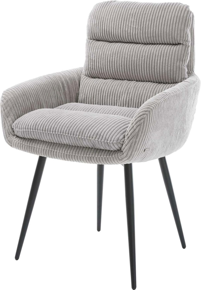 Esszimmerstuhl Abelia-Flex mit Armlehnen Cord Silbergrau 4-Fuß konisch Schwarz Bild 1