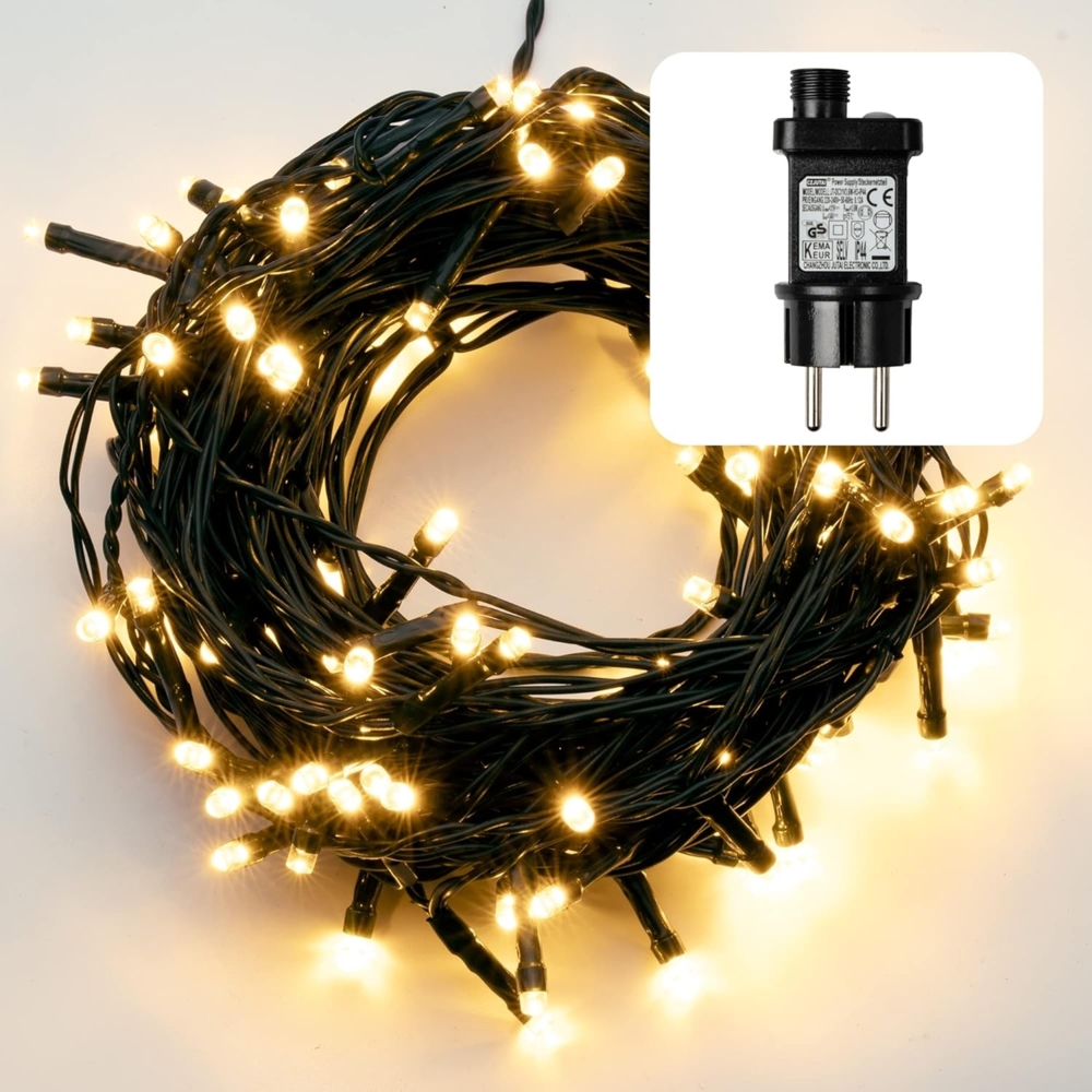 hellum Lichterkette außen 200 LED warmweiß, Lichterkette mit Timer, Lichterkette innen, Lichterkette Weihnachtsbaum, LED Lichterkette außen 19.9m, Kabelfarbe grün Bild 1