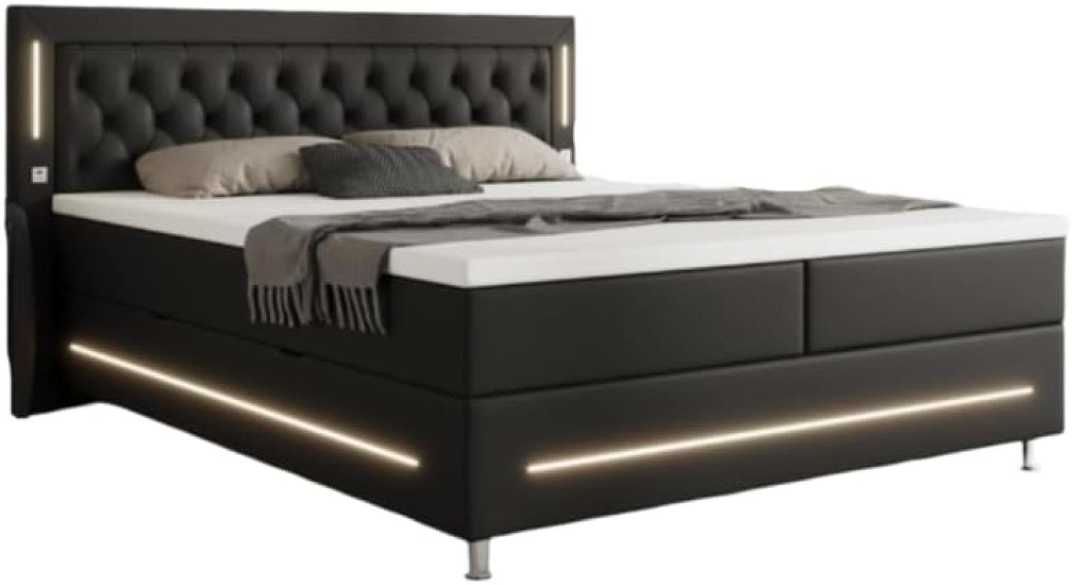 Boxspringbett Verdino mit RGB, USB und Stauraum 140x200 Schwarz H4 Bild 1