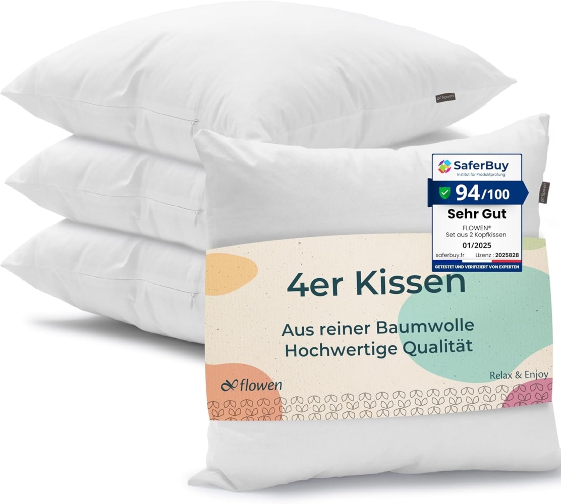 Kissen 40x40 Kopfkissen 4er Set Dekokissen für Bett und Sofa Innenkissen Hypoallergene Sofakissen Anti-Milben Weiche Zierkissen mit Kissenbezug Baumwolle und Polyest. Abnehmbar und Waschmaschinenfest Bild 1