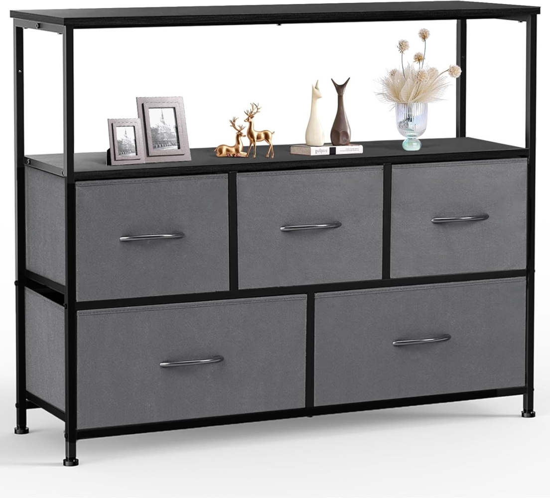 Sweetcrispy Kommode,TV Schrank Stand für Schlafzimmer mit 5 Stoffschubladen,Sideboard Wohnzimmer für 115cm TV,Einstellbare Füße Schubladenschrank,Komodenschrank für Schlafzimmer,Modernes Grau Bild 1