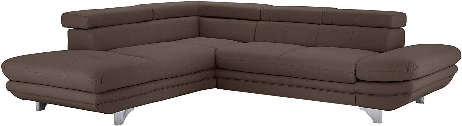 Mivano Ecksofa Enterprise / Trendige Ledercouch in L-Form mit Ottomane links / Inkl. höhenverstellbare Kopfstützen / 277 x 75 x 238 / Kunstleder: graubraun Bild 1