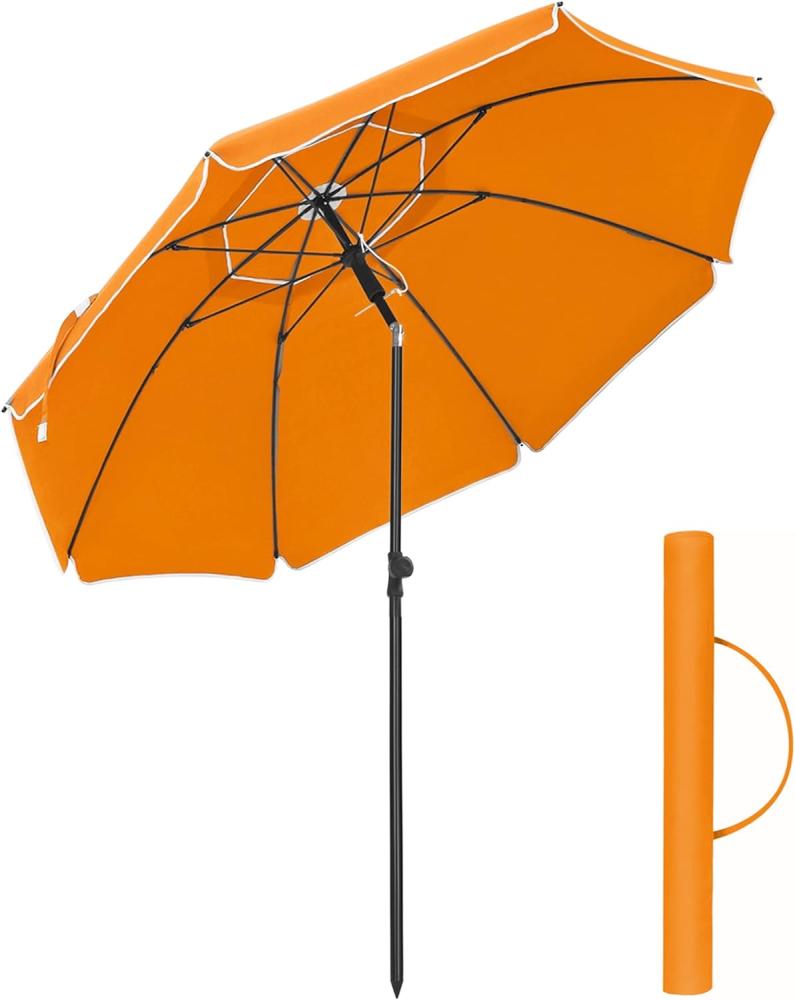 Songmics Sonnenschirm 200 cm, Sonnenschutz, UPF 50+, Strandschirm, beidseitig um 30° knickbar, höhenverstellbar, mit Tragetasche, für Balkon, Garten, Terrasse, Strand, ohne Ständer, orange GPU65OGV1 Bild 1