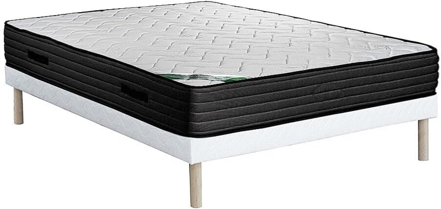 Vente-unique - Set aus Bettgestell + Schaumstoffmatratze - 160 x 200 cm - Bambusbezug - Stärke 25 cm - BERENDI von NATUREA Bild 1