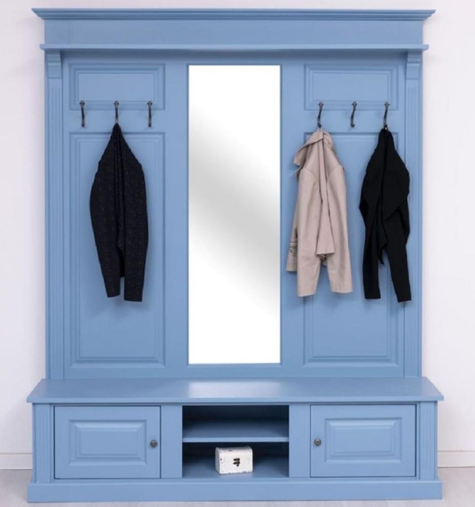 Casa Padrino Landhausstil Garderobe Hellblau 180 x 41 x H. 210 cm - Massivholz Garderobenschrank mit Spiegel - Massivholz Garderobenmöbel - Landhausstil Garderobenmöbel Bild 1