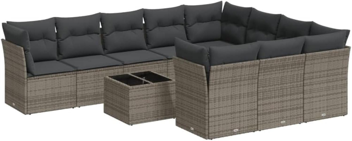 vidaXL 11-tlg. Garten-Sofagarnitur mit Kissen Grau Poly Rattan 3218230 Bild 1