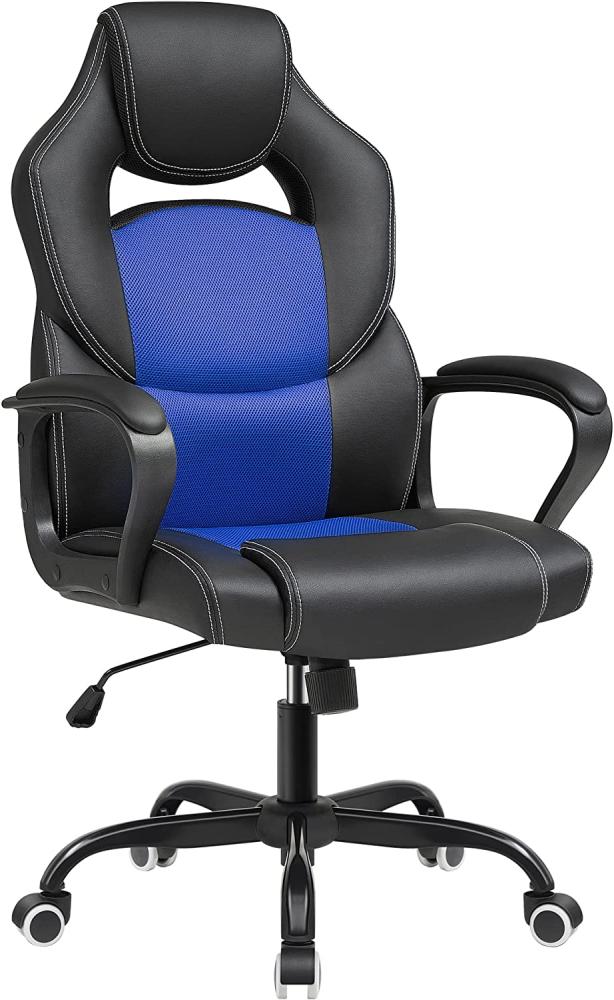 Songmics Bürostuhl, ergonomischer Gaming-Stuhl, Neigungsmechanismus, höhenverstellbar, atmungsaktiver Schreibtischstuhl, Schwarz und Blau OBG025Q01 Bild 1