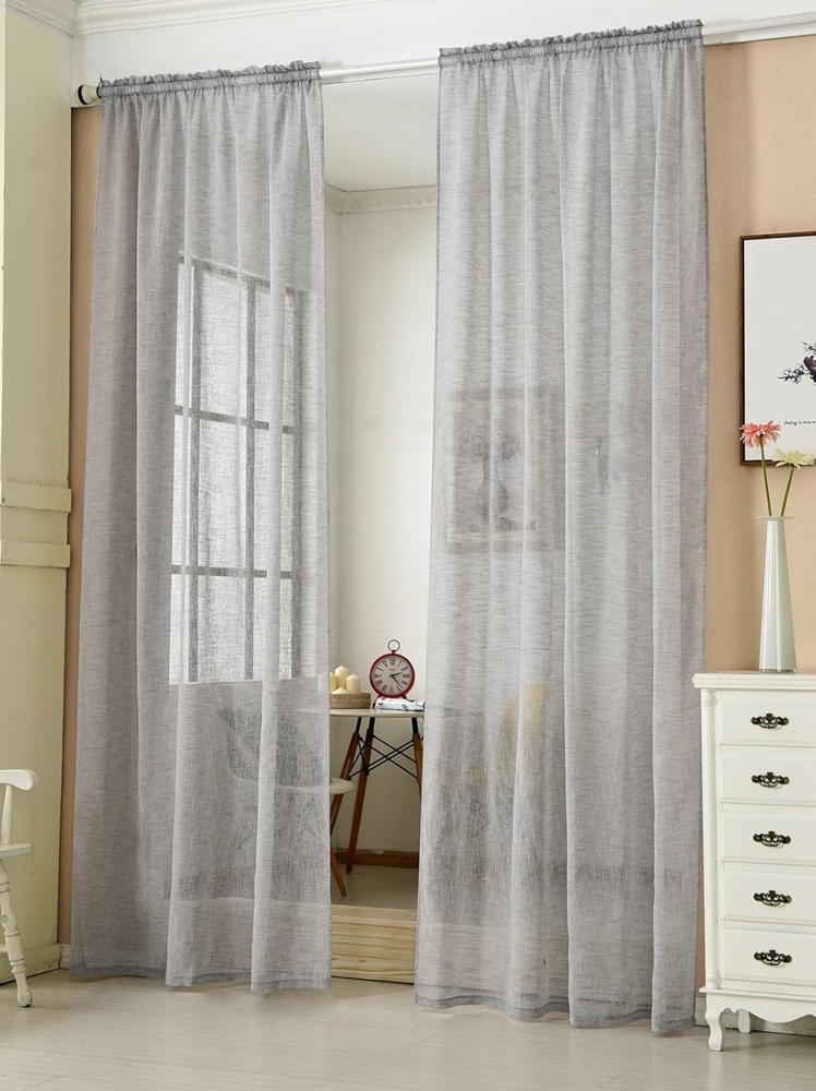 Woltu Gardine, Kräuselband (2 St), halbtransparent, 2er-Set mit Kräuselband Leinen Optik Bild 1