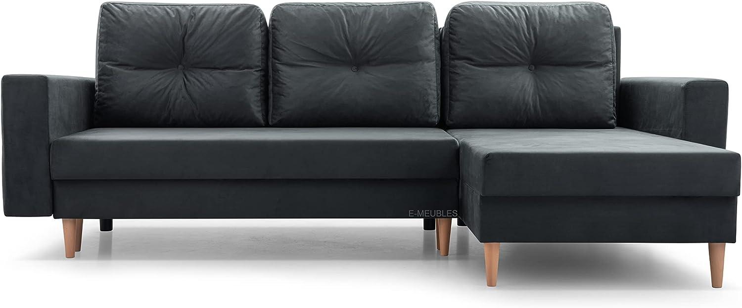 Ecksofa mit Schlaffunktion und Bettkasten Ottomane Links als auch rechts montierbar Couch für Wohnzimmer, Schlafsofa Sofagarnitur Sofa Eckcouch L-Form 232x137x84 cm Carl Dunkelgrau Grau Bild 1