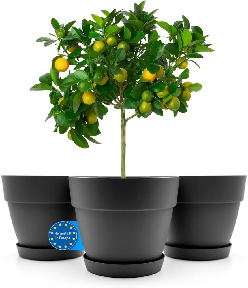 BigDean 3 Stück Blumentopf mit Untersetzer rund ø47 cm in Anthrazit – Übertopf innen + außen geeignet – aus bruchsicherem Kunststoff & Made in Europe Bild 1