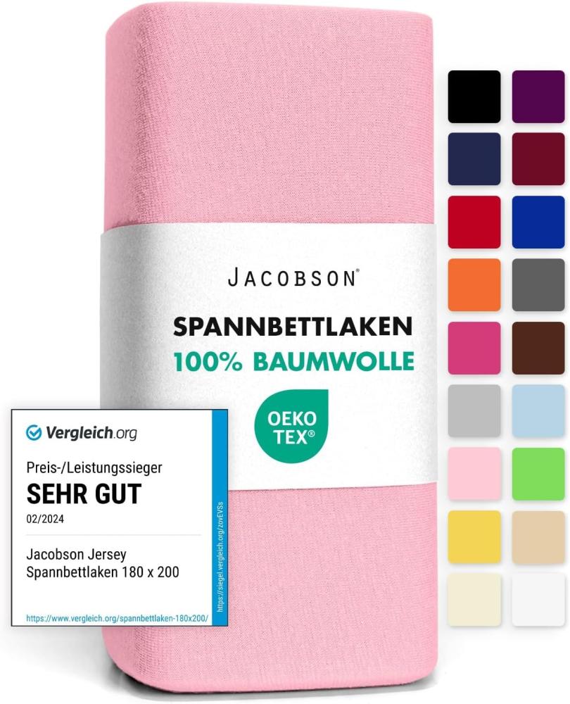 Jacobson Jersey Spannbettlaken Spannbetttuch Baumwolle Bettlaken (140x200-160x200 cm, Rosa) Bild 1