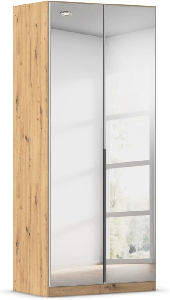 Rauch Möbel Alabama, Kleiderschrank, Garderobe, 2-türig, Spiegel, Zubehör Premium, 1 Kleiderstange, 2 Einlegeböden, Schubladeneinsatz, Farbe Weiß/Eiche Artisan, Holz, Griff Grau metallic, 91 x 210 x 54 cm Bild 1