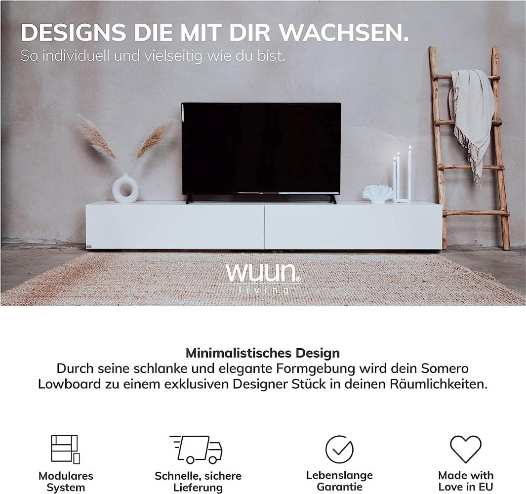 Wuun® TV Board hängend/8 Größen/5 Farben/180cm Matt Weiß- Grau-Hochglanz/Lowboard Hängeschrank Hängeboard Wohnwand/Hochglanz & Naturtöne/Somero Bild 1