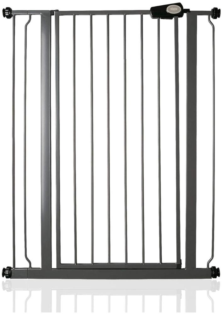 Bettacare Extra hoher Sicherheitsgitter für Kinder und Hunde, 81.4cm - 89cm, Schiefergrau, Extra hohes Babygitter von 104cm Höhe, Druckmontage-Sicherheitsgitter für Treppen Bild 1