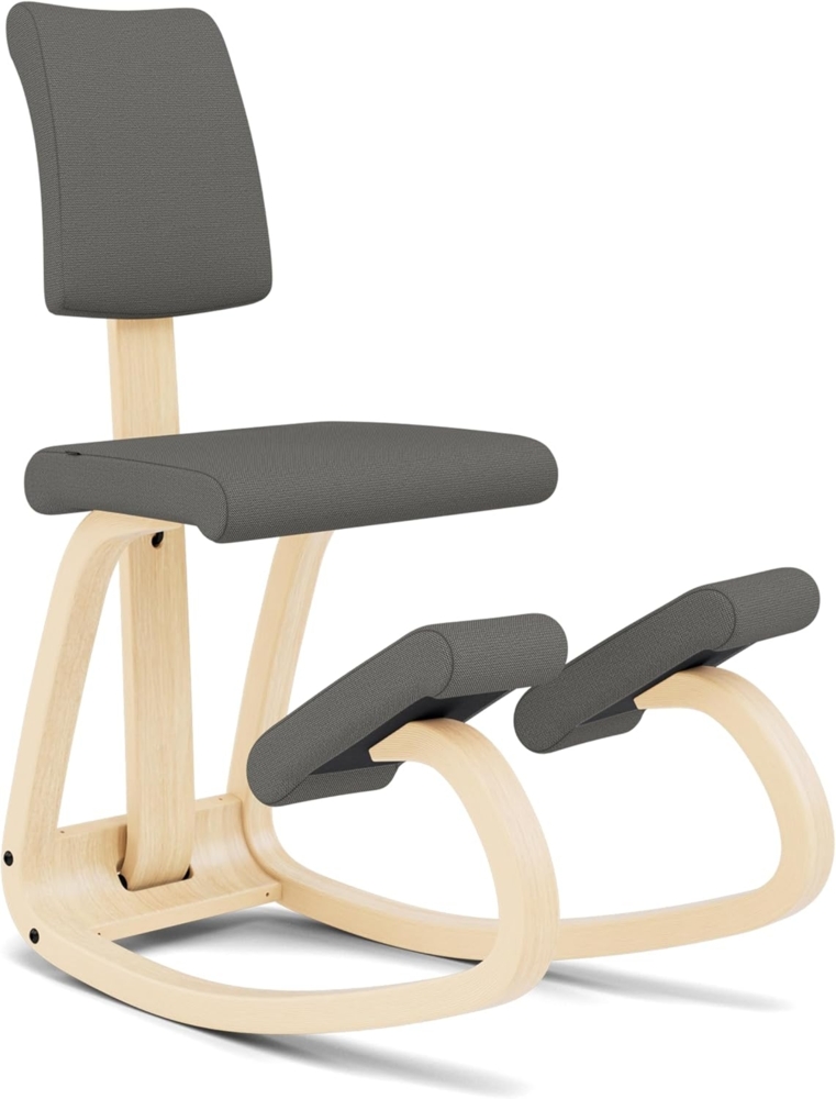 Variable Plus - Ikonischer Kniestuhl mit gepolsterter Rückenlehne - Natur Holz / 100 % recyceltes Polyester, grauer Qualitätsstoff Bild 1