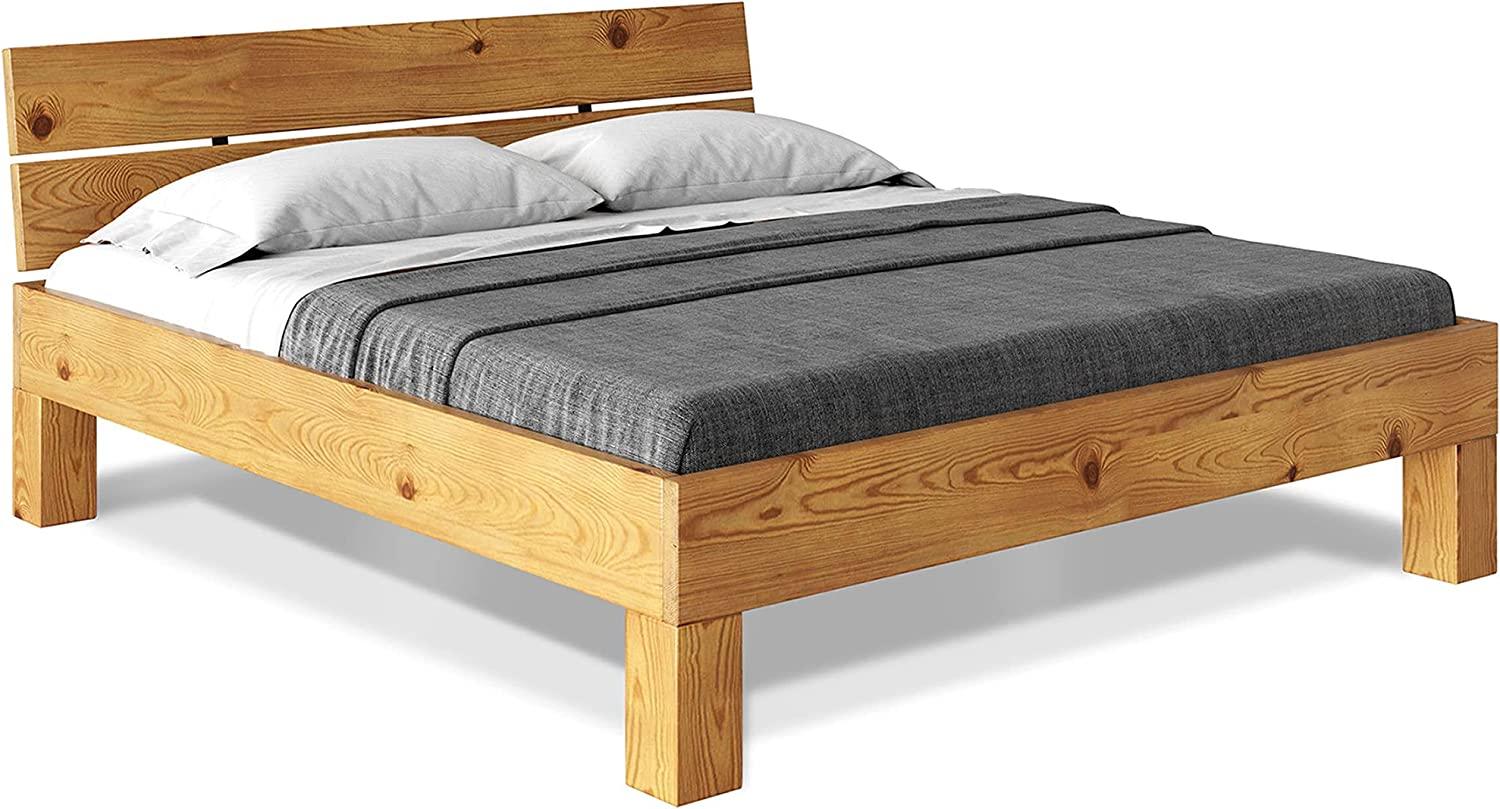 Möbel-Eins CURBY 4-Fuß-Bett mit Kopfteil, Material Massivholz, rustikale Altholzoptik, Fichte natur 140 x 200 cm Standardhöhe Bild 1