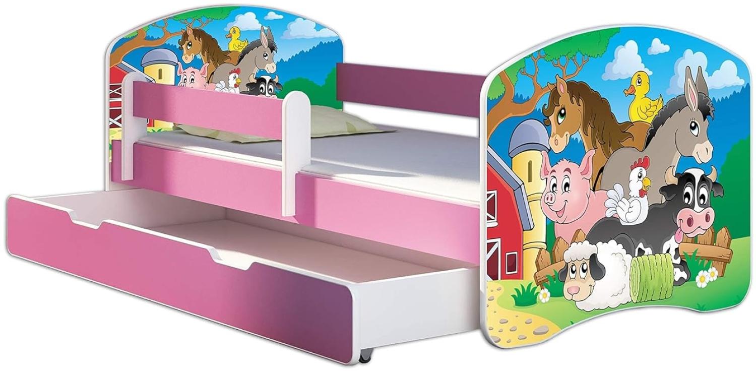 Kinderbett Jugendbett mit einer Schublade und Matratze Rausfallschutz Rosa 70 x 140 80 x 160 80 x 180 ACMA II (34 Farm, 70 x 140 cm + Bettkasten) Bild 1