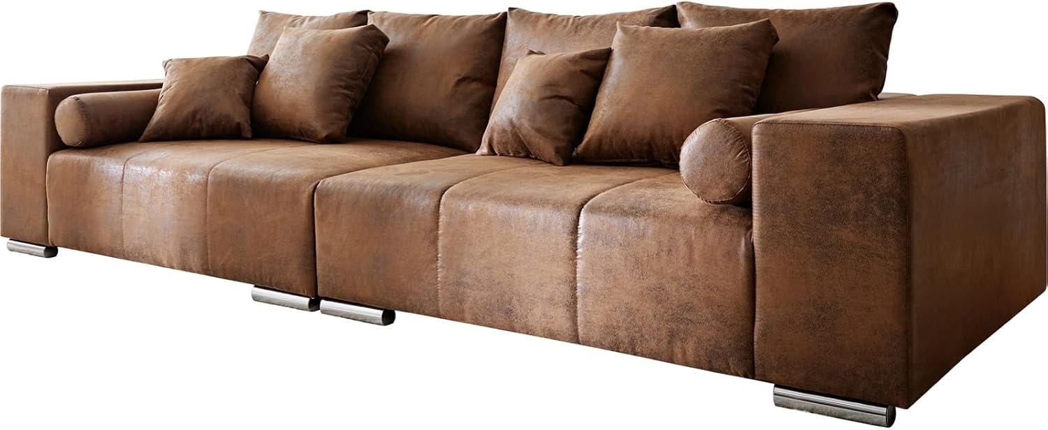 Big-Sofa Marbeya 285x115 cm Braun Antik Optik mit 10 Kissen Bild 1