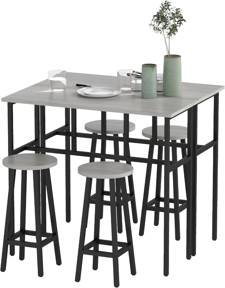 HOMCOM Bargruppe Bartisch-Set im Industriedesign, (Set, 6-tlg), 6-teilig Essgruppe 2 Bartisch mit 4 Stühlen Grau, Schwarz Bild 1