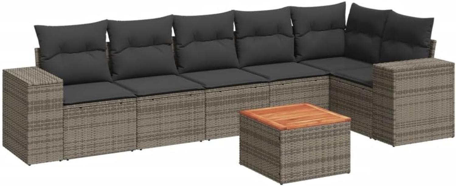 vidaXL 7-tlg. Garten-Sofagarnitur mit Kissen Grau Poly Rattan 3257789 Bild 1