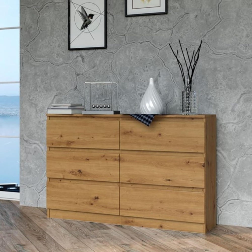 Home Collective Kommode Highboard Sideboard für Flur Schlafzimmer Wohnzimmer (Perfekt für Wohnzimmer, Schlafzimmer oder Esszimmer), mit 6 Schubladen, Breite 120 cm Höhe 75, Artisan Bild 1