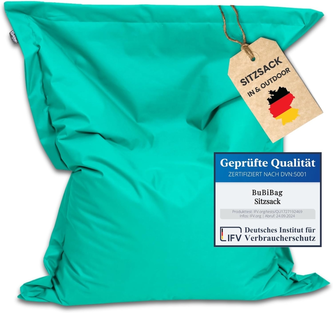 BuBiBag XXL Sitzsack, Outdoor Sitzsäcke für Kinder und Erwachsene, Bodenkissen Beanbag Fatboy wetterfest (Türkis 190x145cm) Bild 1