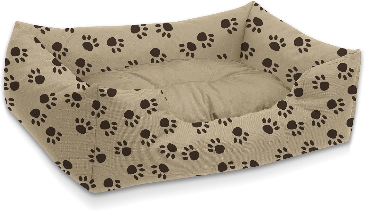 BedDog Hundebett MIMI, Hundesofa aus Cordura, Microfaser-Velours, waschbares Hundebett vier-eckig mit Rand, Hundekissen (L) ca. 80x65x18cm, MELANGE-DOG (beige/muster) Bild 1