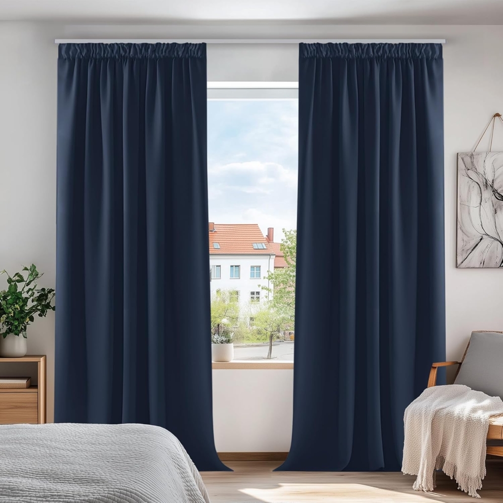 Deconovo Verdunkelungsvorhang Gardinen mit Kräuselband Blickdicht Vorhänge Wohnzimmer 2er Set, Vorhang Verdunkelung Vorhänge Kälteschutz Schlafzimmer Thermovorhang Bild 1