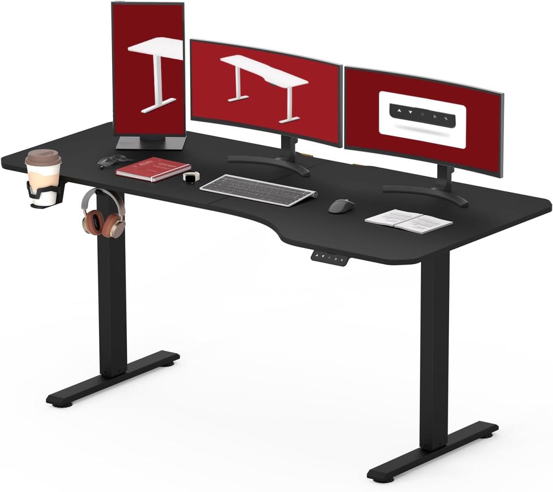 SANODESK Höhenverstellbarer Schreibtisch 160 x 75 cm Schreibtisch Höhenverstellbar Elektrisch Ergonomischer Steh-Sitz Tisch Computertisch für Heimbüro Homeoffice(schwarz) Bild 1