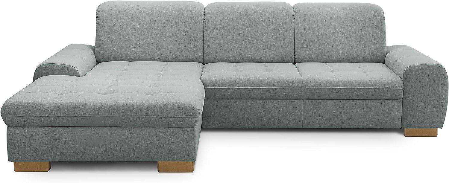 CAVADORE Sofaecke Lexi im Landhausstil / Schlafsofa in L-Form mit XXL-Longchair links und Federkern / Inkl. Bett, Bettkasten und Kopfteilfunktion / 275 x 82-99 x 173 / Flachgewebe: Hellblau Bild 1