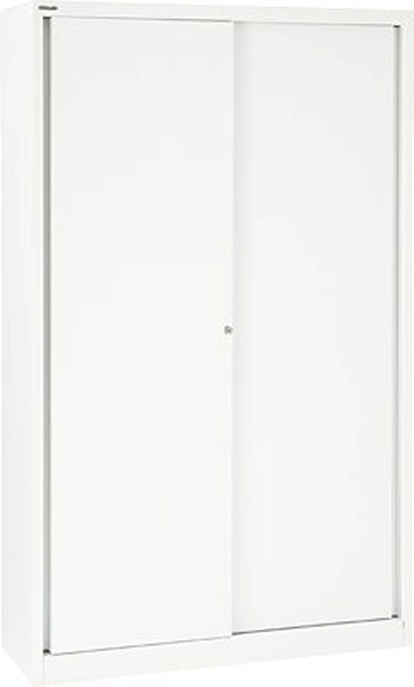 BISLEY Schiebetürenschrank ECO, 4 Fachböden, 5 OH, Metall, 696 Verkehrsweiß, 43 x 120 x 198 cm Bild 1