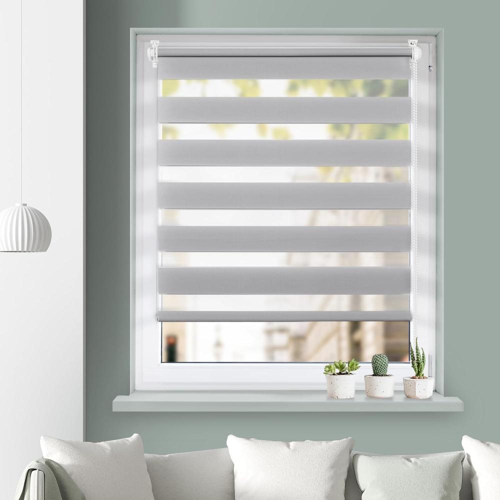 Grandekor Doppelrollo Klemmfix ohne Bohren Hellgrau 65x230cm(Stoffbreite 61cm) Fenster Rollos für innen Klemmrollos Duo Rollos für Fenster ohne Bohren mit Bohren Privatschutz UV-Schutz Zebrarollo Bild 1