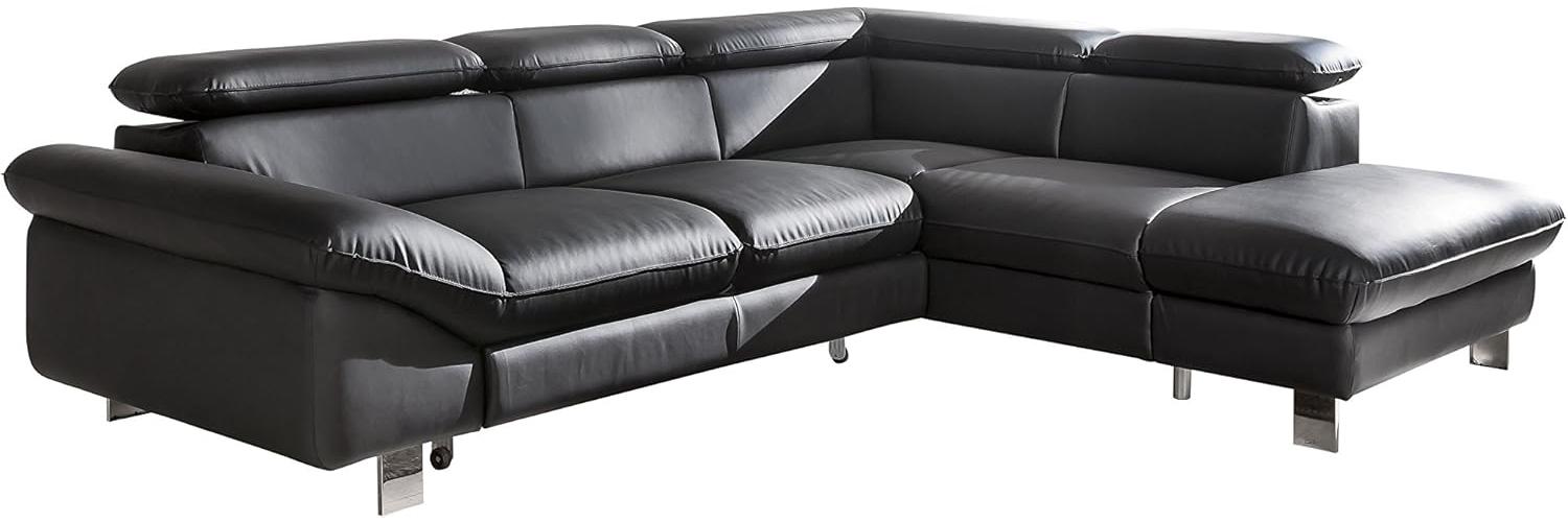 Mivano Ecksofa Driver mit Schlaffunktion und Stauraum / Ledersofa in L-Form mit Ottomane links / Inkl. verstellbare Kopfstützen / 266 x 73 x 214 / Kunstleder schwarz Bild 1