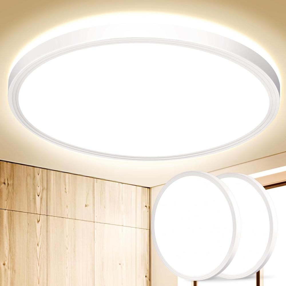 LED Deckenleuchte Flach Rund Deckenlampe - Modern Weiß 18W 4000K 1600LM IP44 Wasserfest Badezimmer Hell Lampe, Badlampe Decke Küchenlampe für Bad Flur Schlafzimmer Balkon Treppe Keller 2 Stück 22CM Bild 1