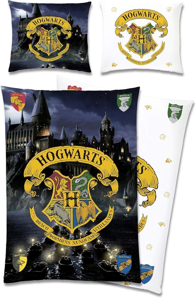 BERONAGE Kinderbettwäsche Harry Potter Hogwarts Bettwäsche Biber / Flanell Bettbezug Gryffindor, 100% Baumwolle, 2 teilig, 135x200 + 80x80 cm Bild 1