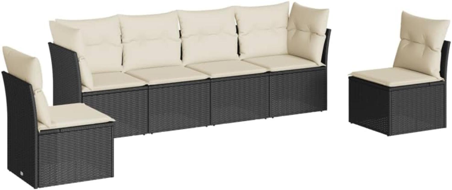 vidaXL 6-tlg. Garten-Sofagarnitur mit Kissen Schwarz Poly Rattan 3217366 Bild 1