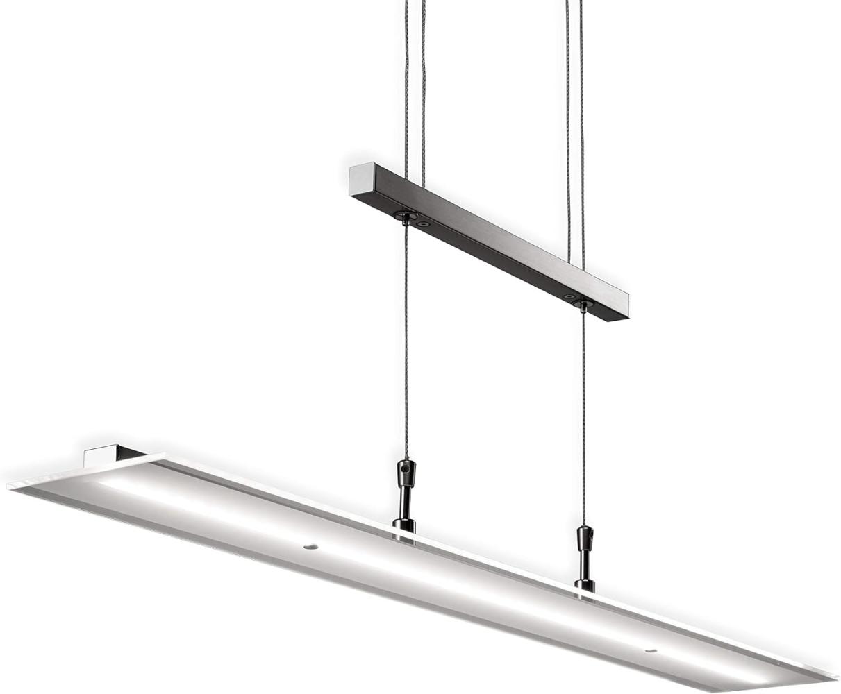 B.K.Licht LED Pendelleuchte dimmbar Hängeleuchte 85cm höhenverstellbar 95-175cm silber - BKL1001, LED fest integriert, Warmweiß, Deckenleuchte 20W 1600lm Esszimmerlampe Küchenlampe Lampenschirm Glas Bild 1