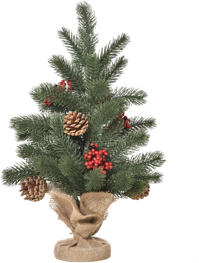 HOMCOM Künstlicher Weihnachtsbaum Mini Weihnachtsbaum mit Tannenzapfen, roten Beeren, 50 cm hoch, Fischte, für Tisch und Schreibtisch Bild 1