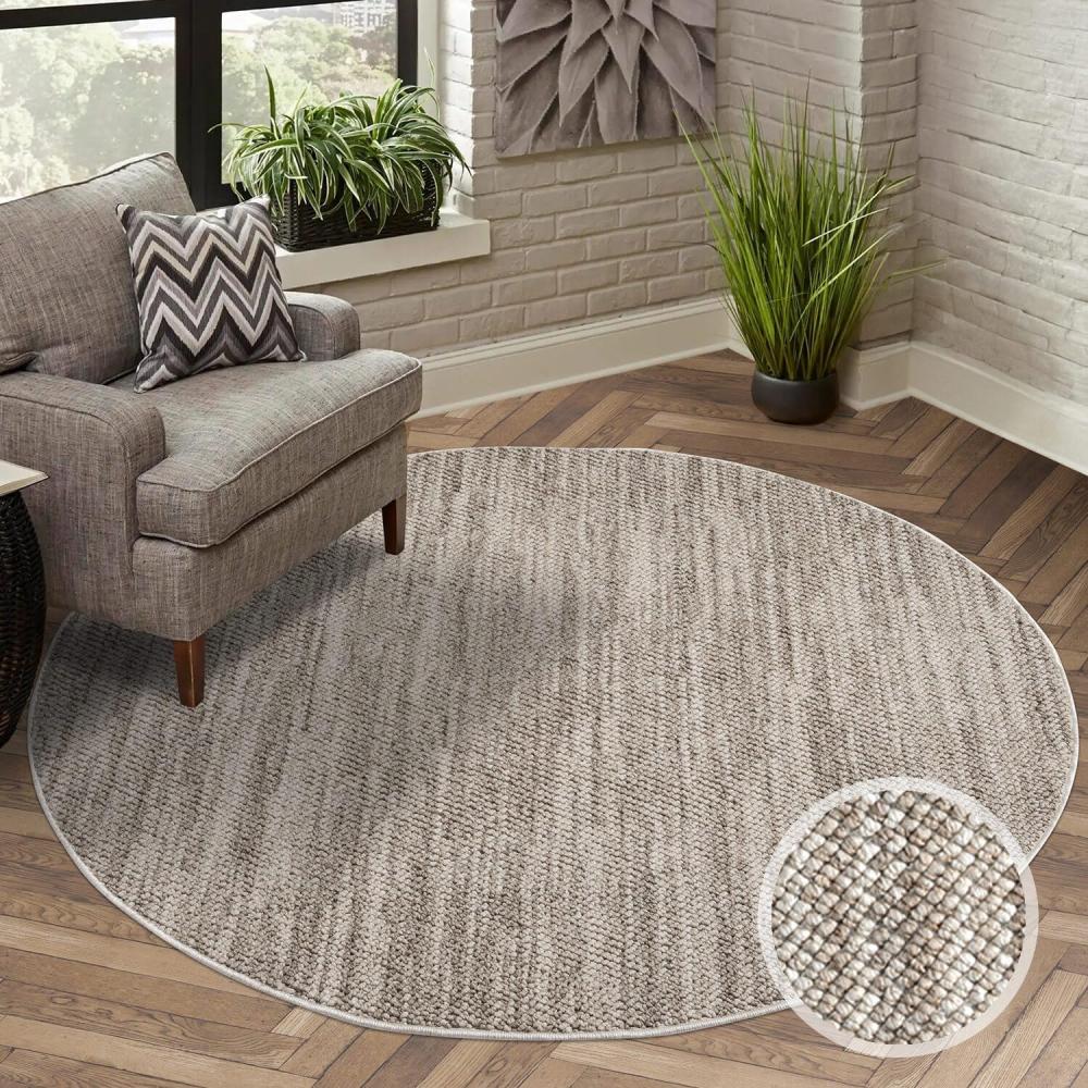 carpet city Teppich Kurzflor Wohnzimmer - Taupe - 200x200 cm Rund - Teppiche Boho-Style - Einfarbig - Schlafzimmer, Esszimmer Bild 1