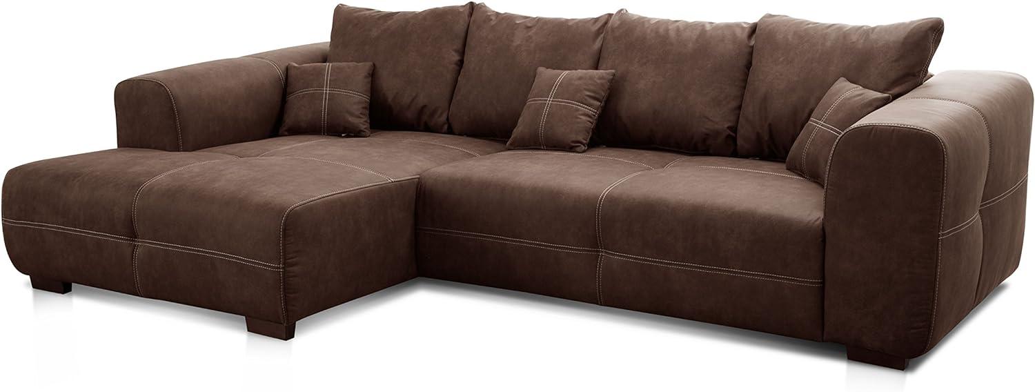 Cavadore Ecksofa Mavericco / XXL Eckcouch Inkl. Rückenkissen und Zierkissen / Longchair links / Industrial Style / 285 x 69 x 170 (BxHxT) / Mikrofaser Braun Bild 1