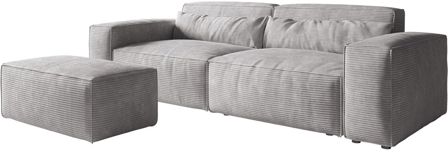 Big-Sofa Sirpio XL 270x130 cm Cord Silbergrau mit Hocker Bild 1